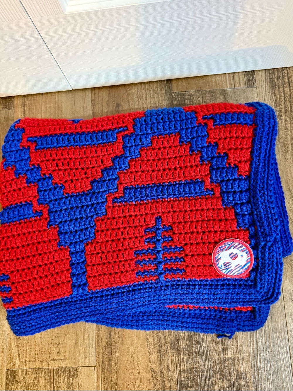 Handmade Buffalo Bills Red and Blue Crochet Baby or lap blanket - Picture 2 of 5
